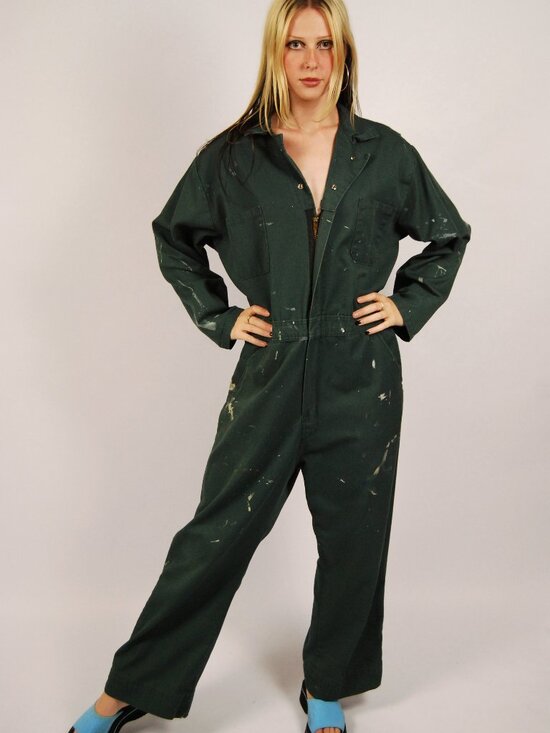 unifirst Pants - 90s Distressed Coveralls (2XL) vintage mens pants painted pants utility uniform